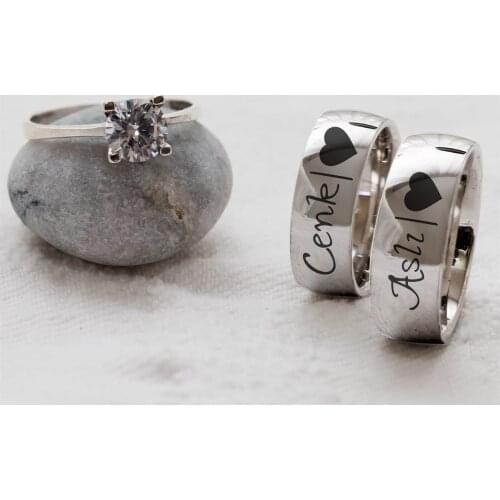 Personalized Flat Convex Classic Is Double Silver Wedding Ring (Engagement Gift)