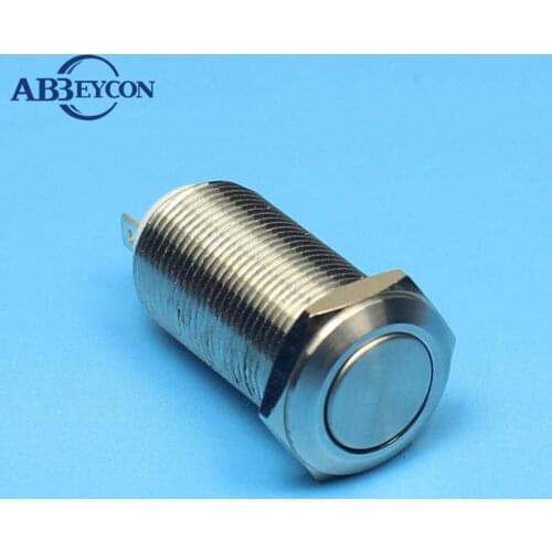 Flat round ON-OFF Latching 12mm anti-vandal push button switch metal shell 220V self-locking pin terminal small switch