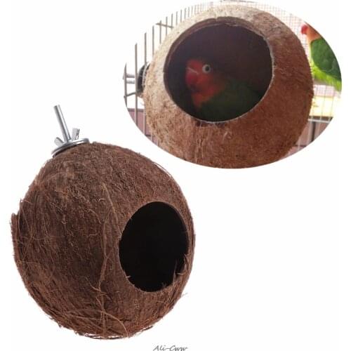 Bird Finch Parrot Nest Natural Coconut Shell Hanging Chain Cage Toys Swing House Birds Nest Supplies