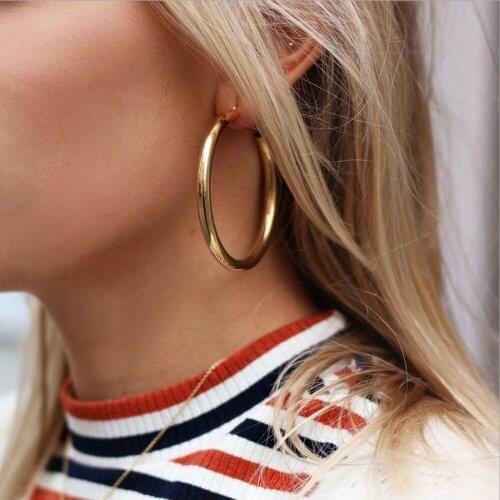 Earring hoop stud steel material big tube Circle silver color gold color plated for women girls gift