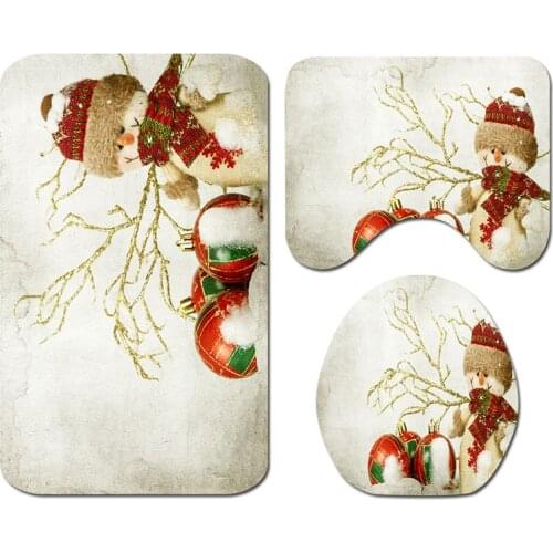 Marry Christmas cartoon Three-piece set 3D printed Bathroom Pedestal Rug Lid Toilet Cover Bath Mat Set drop shipping 13