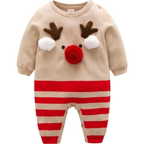 Newborn Baby Boys Girl Christmas Rompers Long Sleeve Deer Knit Romper Jumpsuit Sleepwear Party Costume Baby Clothes