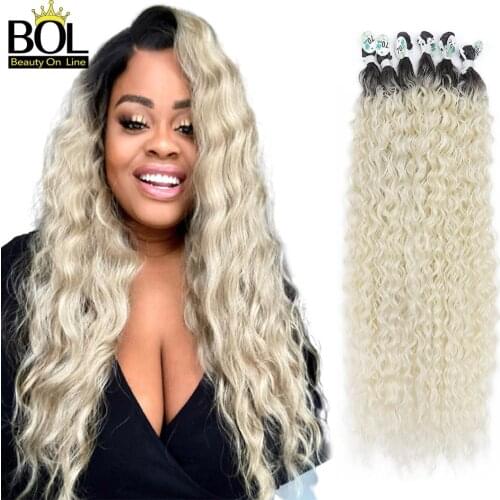 Beauty On Line Weave Synthetic Hair Weave 28 30 32 Inchs 9 Bundles Black And Brown Ombre Kinkiy Curly Hair Extensions