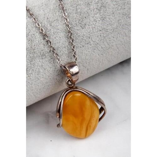 Drop Amber Necklace 925 Sterling Silver Necklace Organic Healing Stone Amber