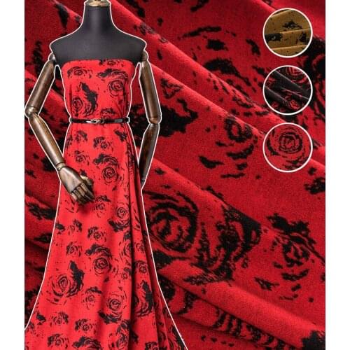 Jacquard cashmere cloth knitted velvet fabric high-end custom velvet material autumn and winter wool peony flower dress cloth