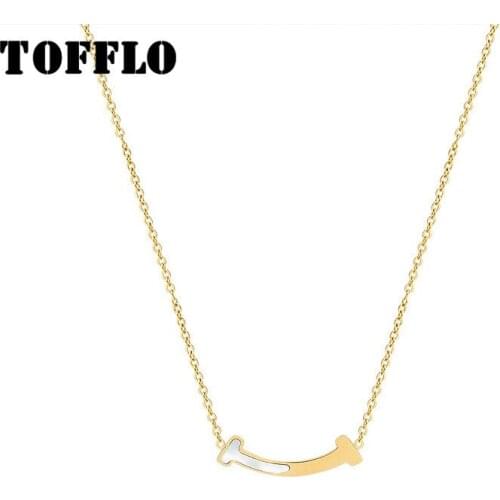 TOFFLO Stainless Steel Jewelry Smile White Seashell Pendant Necklace Women Fashion Trend Clavicle Chain BSP793