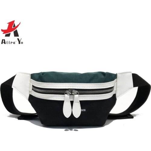 Attra-Yo Women Waist Bag Girl Canvas Leisure Pack Paneled Letter Fanny Belt Pack Fashion Versatile Female Chest Crossbody Bag