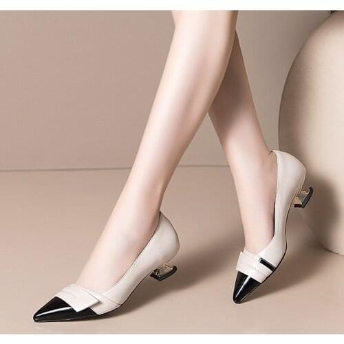 2021 New Summer Autumn Genuine Leather Shoes For Woman Female Newest Concise High Heels Pumps Wedding Party Shoes Woman