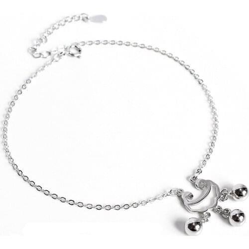 OneQuarter S925 Sterling Silver Wishful Peace Lock Anklets Chain on Leg Temperament Ethnic Style Women Ankle Simple Jewelry Hot