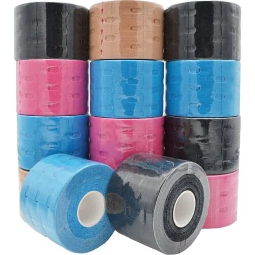1Pcs 5cm Perforated Breathable Cotton Kinesiology Elastic Adhesive Tape Breathable Muscle Tapes Gym Fitness Sports with Holes