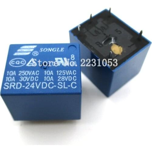 10PCS/LOT SRD-24VDC-SL-C Relay T73-24V 5 pin PCB Type 10A 24V DC Power Relay