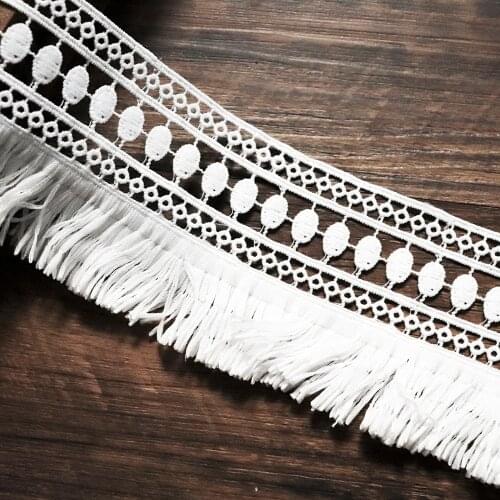 2 Yards 7 cm Width Hollowed White Tassels Water Soluble Lace Trim Dangling Fringe Lace Trimmings for Sewing Clothing DIY Crafts