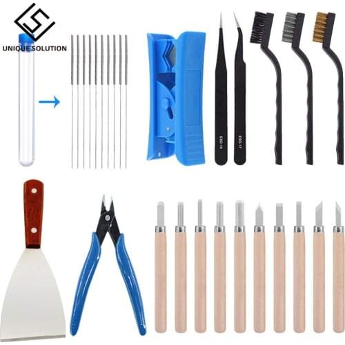 28 Pieces 3D Printer Accessories Tool Kit for 3D Printing Model Removing Finishing Cleaning Needles Tweezers Pliers Scraper
