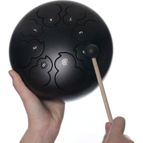 8 Inch Steel Tongue Drum, Standard C Key And Carrying Sticks, Black Gift