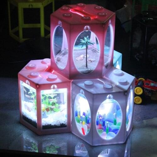 Acrylic Small Natural Fish Tank Pink Transparent Landscape Office Fish Tank Ecosystem Creative Peceras Aquarium Decor EI50YG