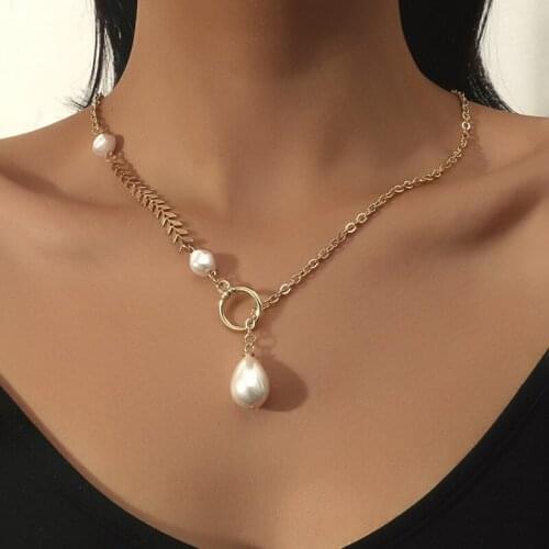 ORNAPEADIA Long Pearl Pendant Necklace for Women Minimalist Geometric Style Clavicle Chain Jewelry Wholesale