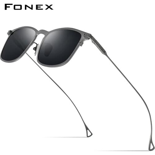 FONEX Pure Titanium Sun Glasses for Men Vintage Square Polarized Sunglasses Women 2020 New Retro Mirrored UV400 Shades 8523