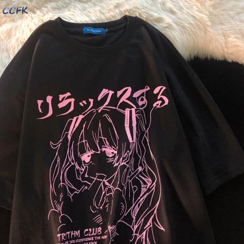 Emo Clothes Sweet Punk T-shirt Women Summer 2021 Japanese Harajuku Anime Loose Student Short Sleeve Shirt Grunge Aesthetic