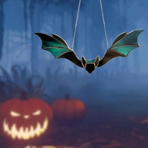 Halloween Hanging Bat Stained Acrylic Window Ornament Bat Metal Chain For Indoor And Outdoor Birthday Garden And Wall Decoration