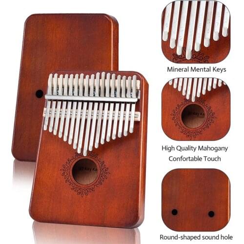 Kalimba 17 Keys Thumb Paino Made By Solid Mahogany with Study Instruction Hammer, Portable Mbira Sanza African Wood Finger Piano