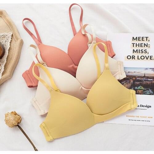 Roseheart New Women Fashion Yellow Sexy Lingerie Set Padded Bras Wireless Panties One-Piece Bra Sets Underwear A B