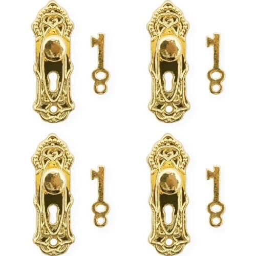 Odoria 1:12 Miniature 4 Sets Metal Golden Door Lock Keys Hardware DIY Kit Furniture Dollhouse Accessories Doll House Decoration