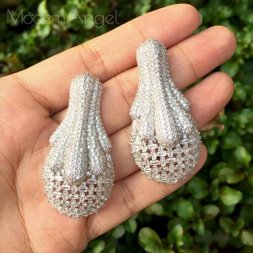 ModemAngel Fashion Luxury Flower Super Copper AAA Cubic Zirconia Dubai Women Wedding Engagement Party Fashion Jewelry Earrings