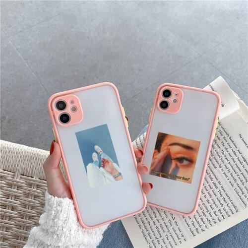 Fashion aesthetic text pictures Phone Case For iPhone 12 11 Mini Pro XR XS Max 7 8 Plus X Matte transparent Pink Back Cover