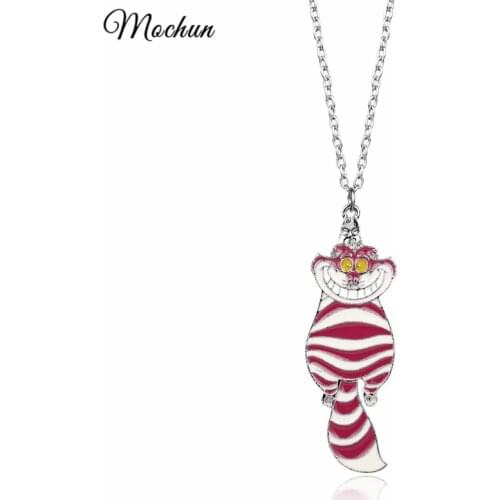 MQCHUN Movie Alice Pendant Cute Pink Enamel Metal Chain Necklace Charm Jewelry For Women Girls Gifts