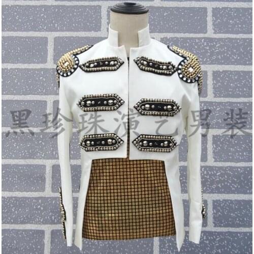Men Rivets Suits Designs Homme Terno Stage Singers Men Sequin Blazer Dance Clothes Jacket Star Style Dress Punk Stand Collar