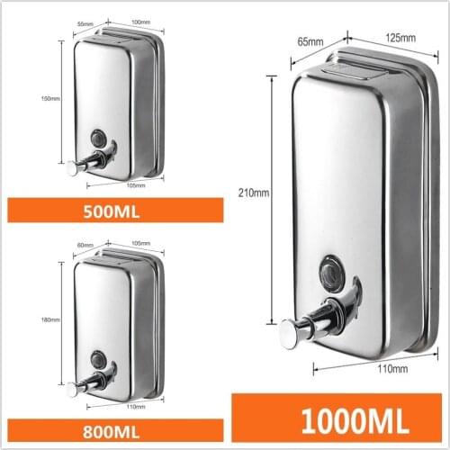 500ml/800ml/1000ml Wall Mounted Soap Dispenser Stainless Steel Pump Soap Bathroom Shower Gel Liquid Shampoo Dispenser Holder