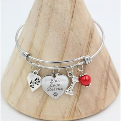 Paw Print Jewelry Animal Rescue Paw Print Bracelets Stainless Steel Bangles For Women Pulsera