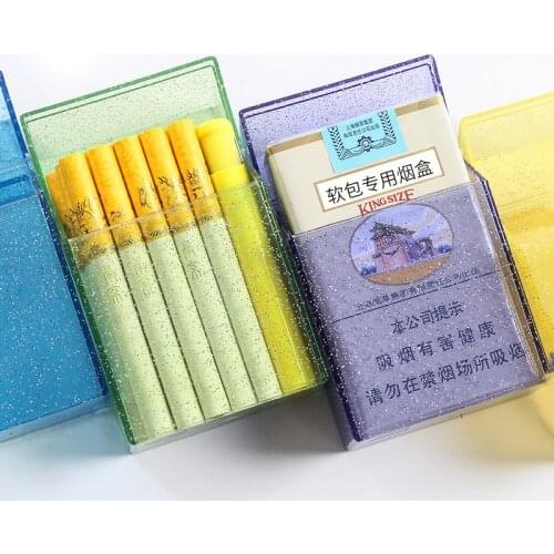 Portable Plastic Cigarette Case Box 20 SticksTransparent Glitter Lipstick Lighter Storage Box Holder Muiticolor Smoking Tools
