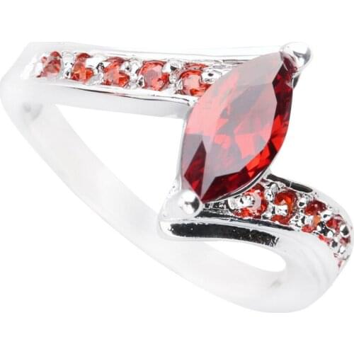 Superb Red Garnet 5*9mm Semi-precious Stone Silver Cool For Women Ring Q1280