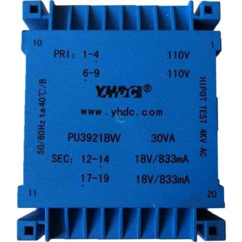 PU3921BW Manufacturer of UI type 30VA 2*115V 2*24V PCB encapsulated transformer
