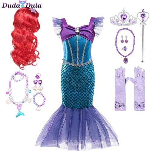 Little Mermaid Ariel Princess Dress Cosplay Costumes For Kids Baby Girl Mermaid Dress Up Sets Children Halloween Party Clothing