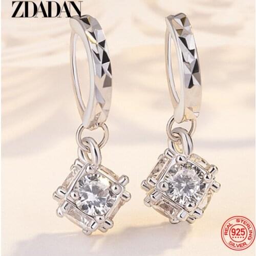ZDADAN 925 Sterling Silver Cube Long Dangle Drop Earrings For Women Wedding Jewelry Accessories