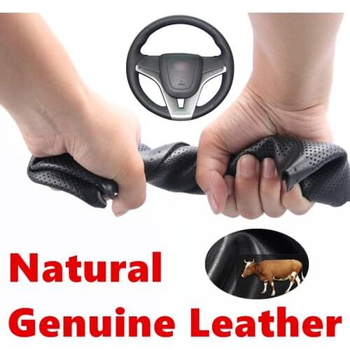 Hand sewing Genuine Calfskin Leather car Steering Wheel Covers for Chevrolet Cruze 2009-2014 Aveo Orlando Holden Cruze Ravon R4