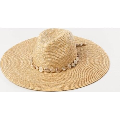 Shell chain decoration straw caps jazz hat outdoor beach sunscreen fashion big brim straw hat
