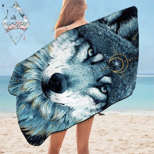 In The Darkness Wolf by Scandy Girl Large Towel Animal Swimming Beach Towel Galaxy Bath Towel Blue Golden Toalla Drop Ship