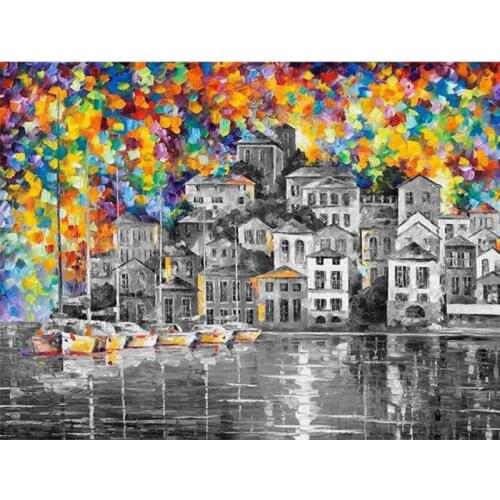 Needlework Hobby Craft Colorful House Landscape 5D Diy Diamond Painting Full Square/Round Mosaic Diamond Embroidery Home Decor