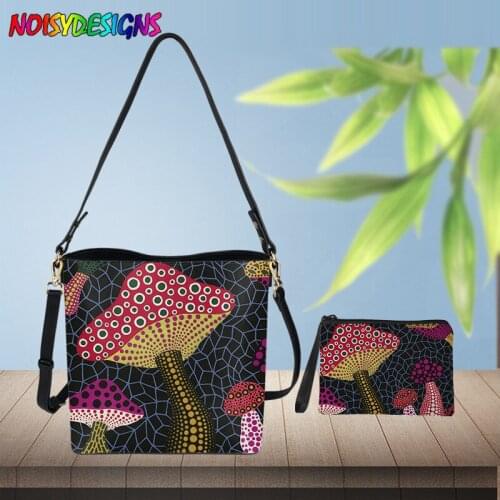 NOISYDESIGNS Fashion Women Bucket Bag Purse Sets Colorful Mushrooms Printing Messenger Bag High Quality Shoulder Bag Bolso Mujer