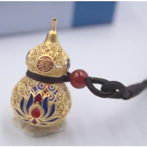 Sterling S925 Silver Pendant For Women Hollow Gourd Charm Female Gold Pendant Chain Jewelry