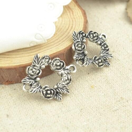 10 Pcs 27*25 mm Antique Silver color Tone flower Charms DIY Jewelry Making Q150
