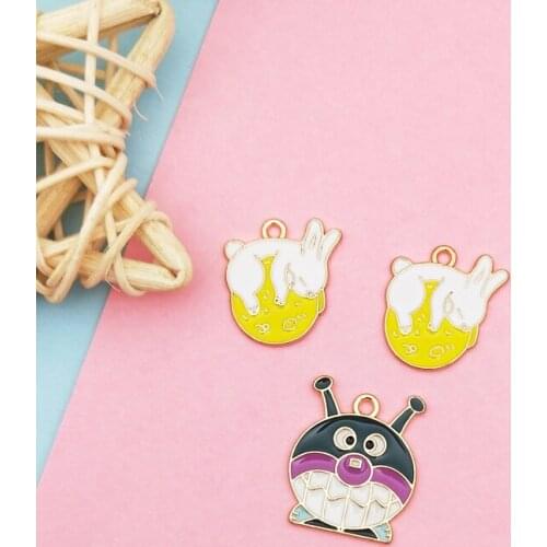 10pcs Alloy Moon Rabbit Enamel Charms Pendants Cartoon Cat Animal Metal Floatings Fit Earring DIY Pendants Jewelry Accessories