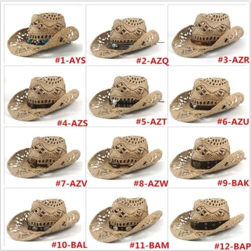 100% Straw Womem Men Sun Hat Summer Hardmade Weave Western Cowboy Hats