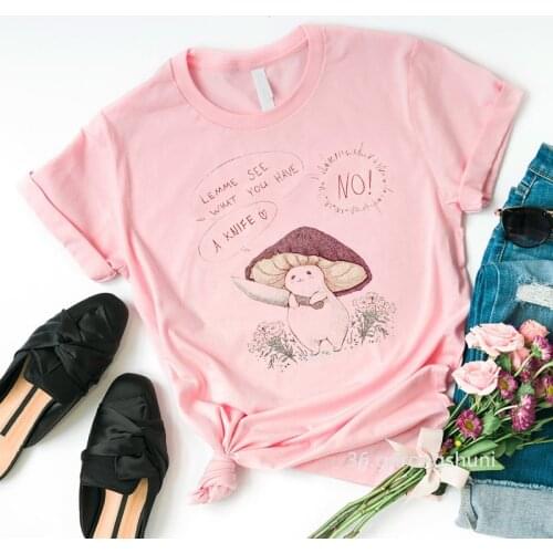 2021 Kawaii Friendly Mushroom T Shirts Cartoon Print T-Shirt Women Clothes Female Clothing Kawaii Short Sleeve T-Shirts