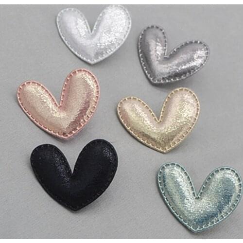 50pcs/lot 4.3*3.6cm Pu Heart Padded Appliques for DIY handmade childrens hair accessories gift decoration accessories