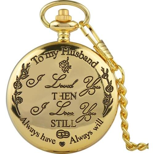 50pcs/lot Hot Sale Vintage Gold Carved To My Husband Pocket Watches Roman Dial Men DAD Gift Watches Wholesale