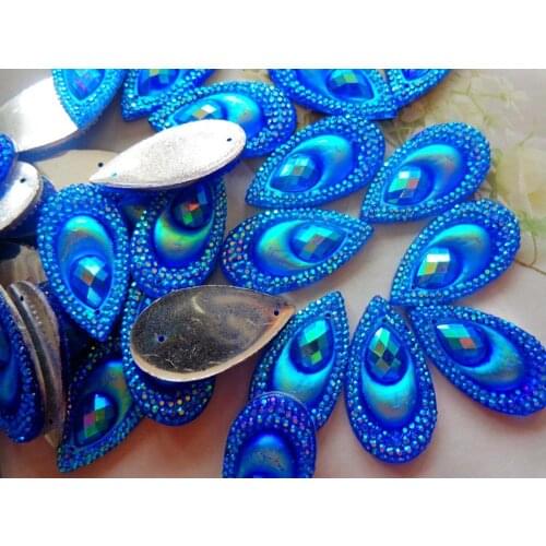 50pcs 16*30mm drop shape crystal flatback Sew On rhinestones dark blue AB colour resin gem stones strass